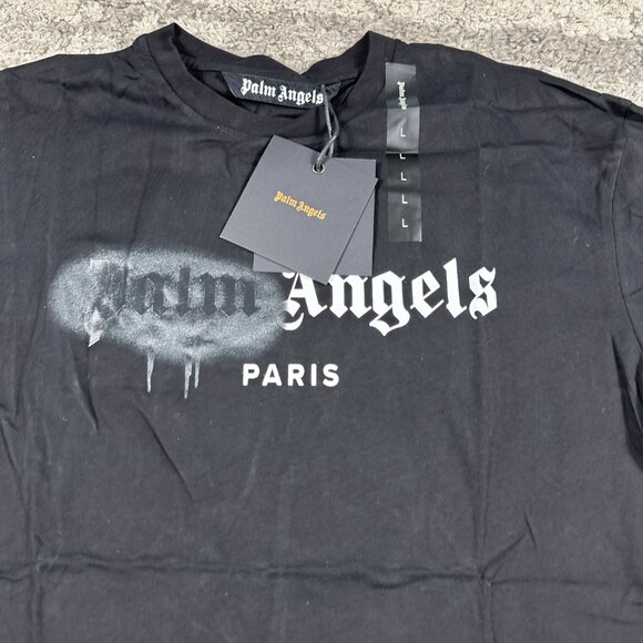 Palm Angels Black Grafitti Logo Paris Black T-Shirt Size Large - Picture 3 of 4